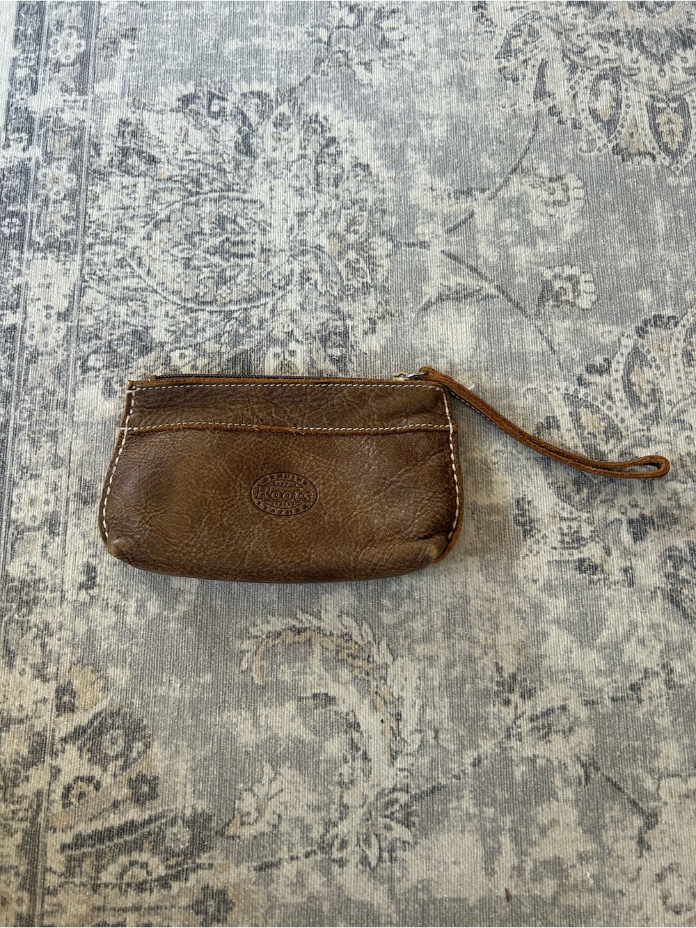 Vintage Roots Brown Leather Wristlet Pouch with Strap